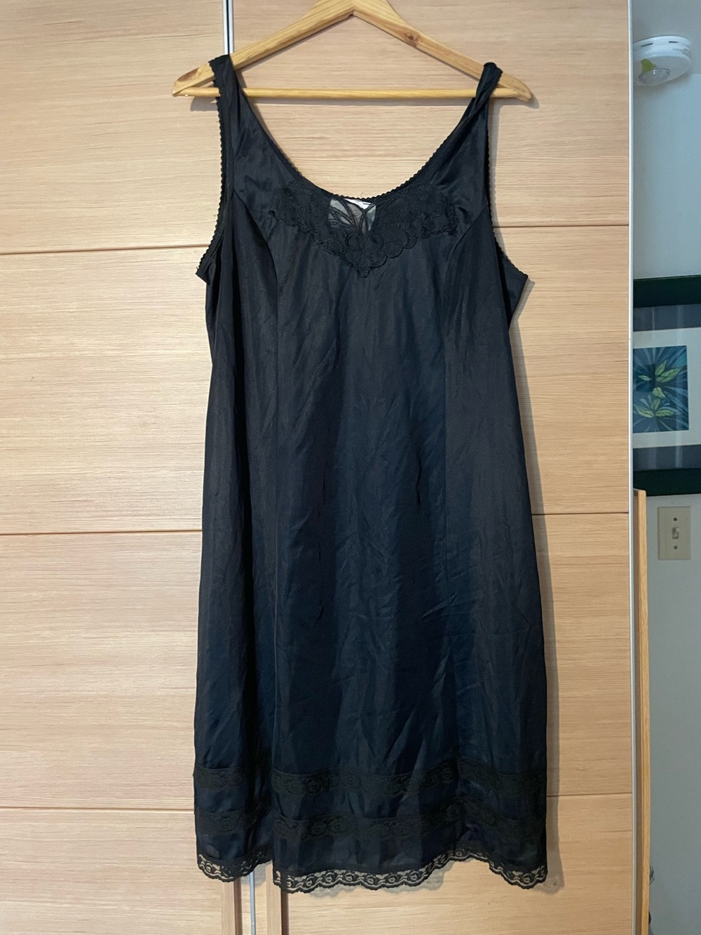 Vintage Pink Lady Black Slip Dress Nylon Nightgown Medium M